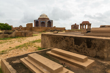 Ancient mausoleum at Makli Hill in Thatta, Pakistan. Necropolis, graveyard