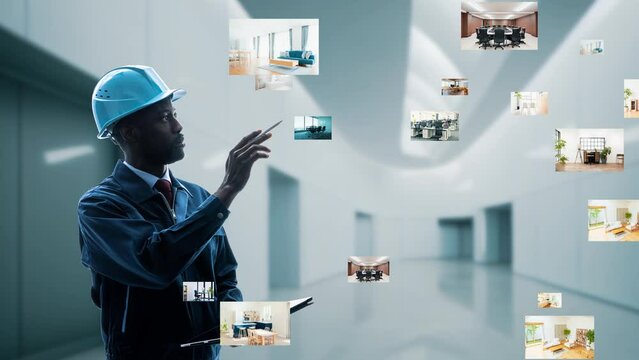 Engineer looking at real estate photo. Architect. Building manager.