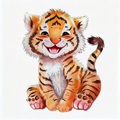 Cute baby tiger illustration. Watercolor illustration for baby shower, greeting card, party invitation, fashion clothes t-shirt print.