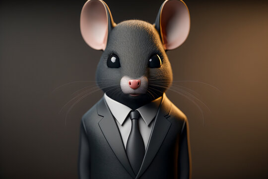 Portrait of a mouse in a stylish business suit. Generative AI. Businessman mouse illustration. 