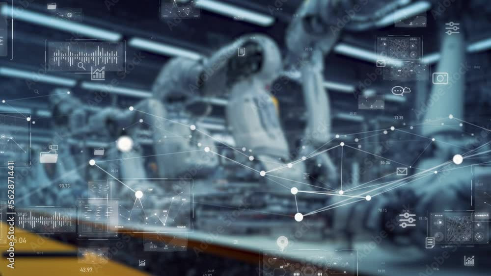 Poster factory robot and technology concept. factory automation.