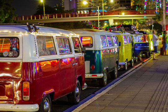 Row Of Vintage Cars Of Different Colors