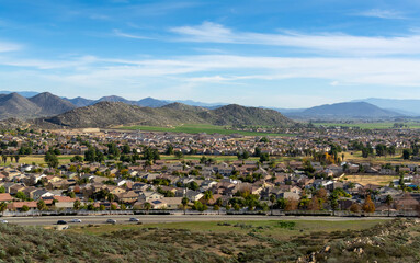 Fototapeta na wymiar Cityscape, view from Aldergate Hike, Menifee, California, USA