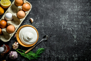 Mayonnaise with fresh eggs.