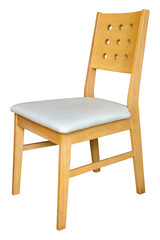 Wooden chair with white leather cushion