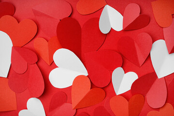 Beautiful paper hearts as background. Valentines Day celebration