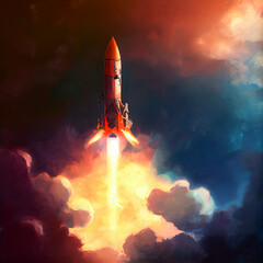 Illustration of rocket and copy space for start up business. Creativity and imagination.