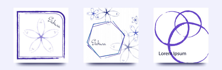 広告に使えそうな　桜と六角形と円の　シンプルベクターイラストテンプレートカードセット