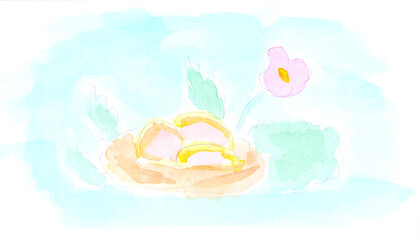 Eggs, nest, spring. Watercolor, art decoration, sketch. Illustration hand drawn modern