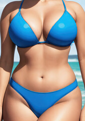 Fototapeta na wymiar AI Swimsuit and Bikini Clothes Modelling on the Beach, Photoshoot-simulation