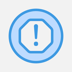 Warning icon in blue style about essentials, use for website mobile app presentation