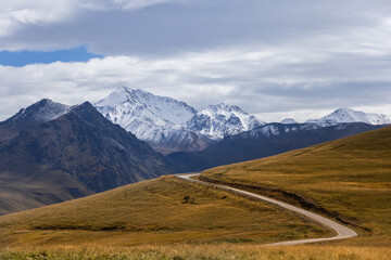 A view on Elbrus mountain and Malka river valley. Dzhili-Su, Republic of Kabardino-Balkaria