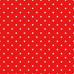 retro White Polka dot seamless pattern. White polka dot fabric. Polka dots repeat trendy on red background, tile. For fabric pattern, card, decor, wrapping paper	