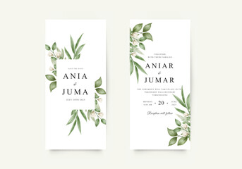 Watercolor flowers and green leaves for elegant wedding invitation card