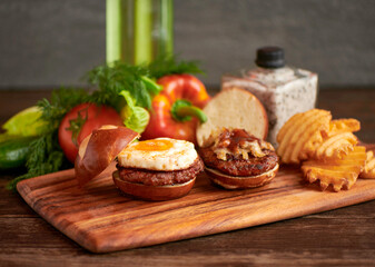 Egg meat burger with bacon