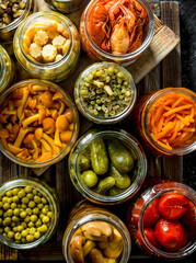 Preserved food in glass jars.