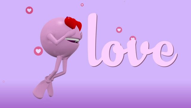 3d render Cartoon character emoticon heart eyes on pink background Love pose