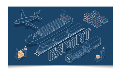3D isometric Global logistics network concept with Transportation operation service, Supply Chain Management - SCM, Company Logistics Processes. Vector illustration EPS 10