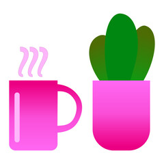 Hot Coffee and Office Desk Plant