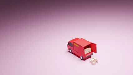 Shipment delivery by truck  delivery transportation logistics concept on pink background 3d rendering illustration