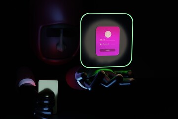 Fototapeta premium Hackers and cyber criminals phishing stealing private personal data, credentials, password, bank document email and credit card. hacker man attacking computer. 3d rendering