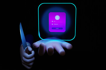Hackers and cyber criminals phishing stealing private personal data, credentials, password, bank document email and credit card. hacker man attacking computer. 3d rendering