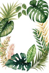 Tropical leaves as a frame. Generative AI