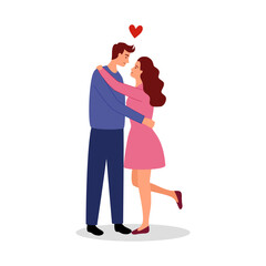 Romantic couple in love concept vector illustration. Man and woman sweet hugging in flat design on white background.
