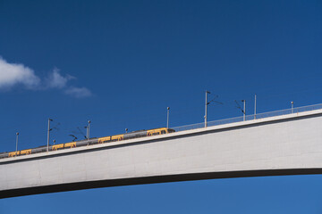 The train crossing the Ponte de Sao Joao in Porto Portugal