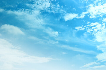 Light blue sky and white clouds. (Panorama) With copy space.	