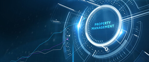 Fototapeta premium PROPERTY MANAGEMENT inscription, new business concept Business, Technology, Internet and network concept. 3d illustration