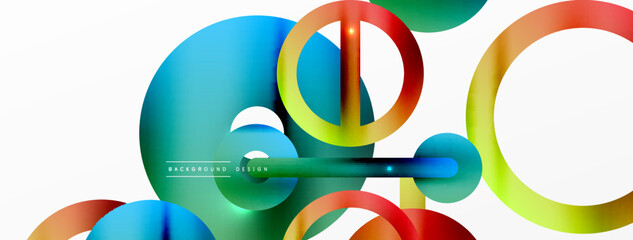 Naklejka premium Minimal geometric abstract background. Shiny and glossy circle, line and round shapes design. Trendy techno business template for wallpaper, banner, background or landing