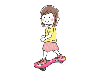 キャスターボードに乗る、女の子のイラスト