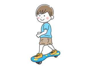 キャスターボードに乗る、男の子のイラスト