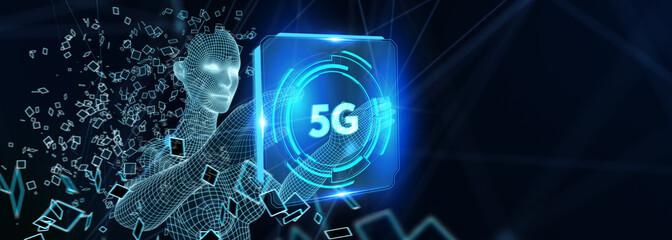 The concept of 5G network, high-speed mobile Internet, new generation networks. Business, modern technology, internet and networking concept. 3d illustration