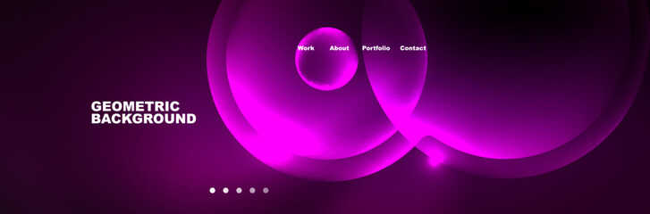 Shiny neon circles and bubbles, dark abstract background with blurred magic neon light, wallpaper design