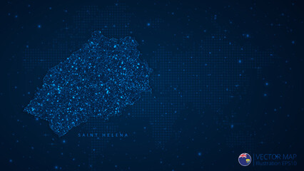 Fototapeta na wymiar Map of Saint Helena modern design with polygonal shapes on dark blue background. Business wireframe mesh spheres from flying debris. Blue structure style vector illustration concept