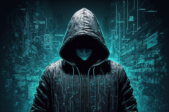 Computer hacker in a hoodie - Generative AI