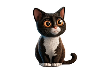 Black cat with white spots and brown eyes. cartoon 3d modeling GENERATIVE IA