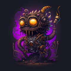 3d Monster character Illustration cyberpunk and  Steampunk style design