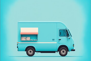 Blue delivery truck , blue background. Generative AI