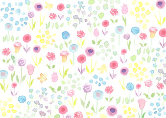 水彩で描いた花畑の背景イラスト
