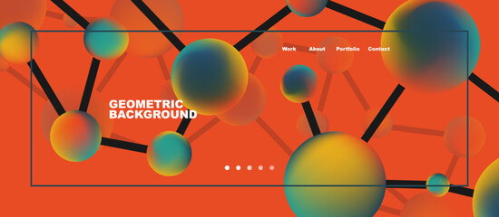 Line points connections geometric landing page background. Fluid circles and spheres with liquid gradients. Vector Illustration For Wallpaper, Banner, Background, Card, Book Illustration, landing page
