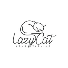 Lazy cat, cute sleeping cat icon, logo design, vector illustration