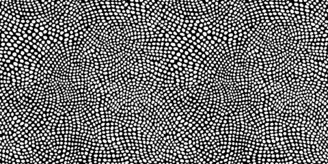 Sierkussen Dieren patronen Seamless hand drawn small dense polkadot animal spots pattern in white on black background. Abstract aboriginal dot art motif or organic cellular texture in a trendy doodle line art or linocut style.  © Unleashed Design
