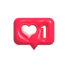 Love heart inside speech bubble isolated on a white background. Love symbol notification, Like icon 3d render illustration