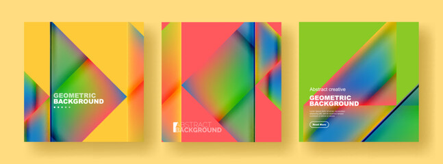 Set of abstract backgrounds - overlapping triangles with fluid gradients design. Collection of covers, templates, flyers, placards, brochures, banners