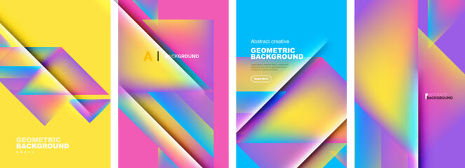 Set of abstract backgrounds - overlapping triangles with fluid gradients design. Collection of covers, templates, flyers, placards, brochures, banners