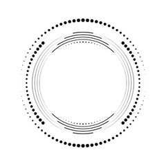 Abstract black halftone dots and lines in circle form.Segmented circle. Helix. Geometric art. Circular shape. Trendy design element for border frame, round logo, tattoo, sign, symbol, web pages, print