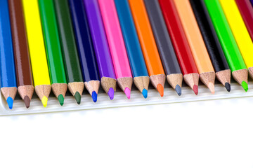 A set of color pencils isolated on a white background. Copy space. A School stuff.Drawing supplies